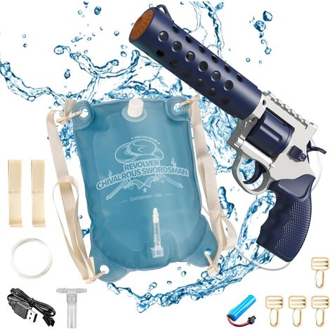 Pistolet à eau électrique pour enfants avec sac à dos 1800 cc, pistolet à eau automatique électrique avec sac à dos grande capacité et sangle réglable pour extérieur, fête sur la plage, piscine (bleu) (1/5)