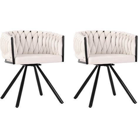 Lot de 2 chaises de salle à manger en velours, chaises pivotantes style luxe pour salon et chambre, quatre pieds en métal, beige (1/5)