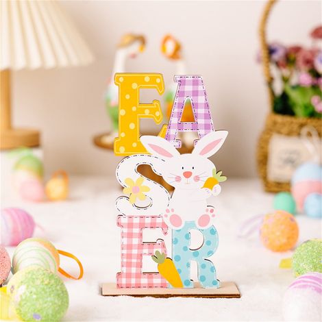 Easter Bunny - Wooden Tabletop Figurine - For Spring Decorations Home Party Basket Filler - 18 x 11 x 4 cm - 1 Piece (1/5)