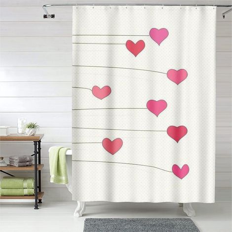 Rideau de douche cœurs doux design moderne, tissu imperméable, 150x180 cm (1/5)
