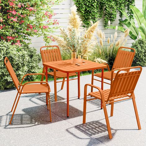 Lot de 4 chaises de jardin chaises empilables d'extérieur avec haut dossier et accoudoirs cadre en acier 56x66x91cm orange (1/5)
