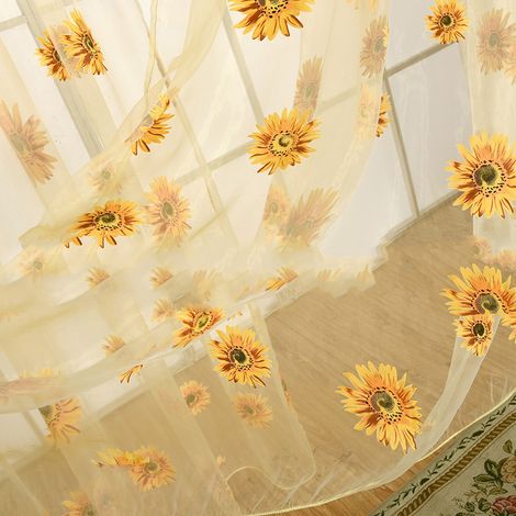 Voilage imprimé grand tournesol, rideau prêt-à-poser jaune 100x200 cm, décoration intérieure moderne, multi-couleurs disponibles, neuf. (1/3)