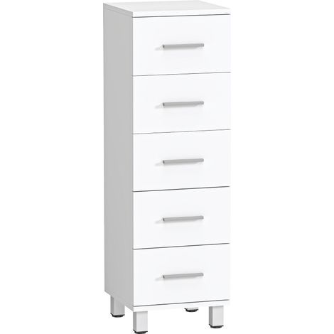 Armoire de salle de bain : armoire de salle de bain à faible profondeur avec 5 tiroirs, dimensions 30 × 30 × 95 cm, couleur blanche (1/5)