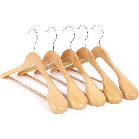 Lot de 10 Cintres de Luxe en Bois Massif Naturel 44.5cm, de Épaules Larges, pour Manteau Costume Veste, avec Barre Ronde Antidérapante (1/5)