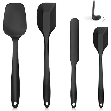 Set de 4 Spatule Silicone, Spatule Cuisine Silicone, Ustensiles de Cuisine silicone Haute Température, AntiadhéSif, Facile à Nettoyer Sans BPA pour Cuisine,Pâtisserie,Mélange (Noir) (1/5)
