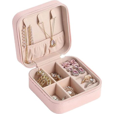 Boîte à Bijoux pour Femme, Petit Boîtes de Rangement Bijoux Voyage, Organisateur de Bijoux, Coffret à Bijoux pour Bagues, Boucles D'oreilles, Colliers, Bracelets, Rose (1/5)
