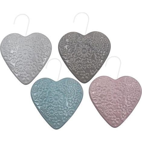 Set 4 Evaporatori d'acqua per termosifoni - mis. 13x3,5x13cm - Umidificatori termosifone in ceramica a forma di CUORE e gancio a S - Rosa, verde, grig (1/5)