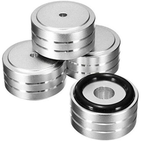 Lot de 4 pieds isolants en aluminium pour haut-parleur Hi-Fi, 40 x 20 mm, pour platine vinyle (argent) (1/4)