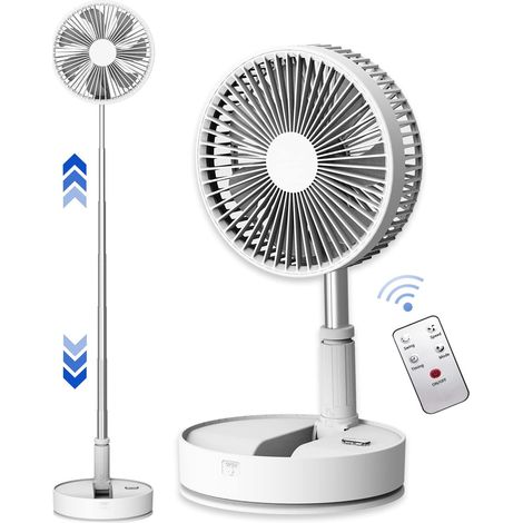 UNITEDTIME ventilateur portable rechargeable pliable [télécommande] batterie fonctionne pliable debout piédestal ventilateurs oscillants, minuteur pour le camping voyage, chambre, (blanc) (1/5)