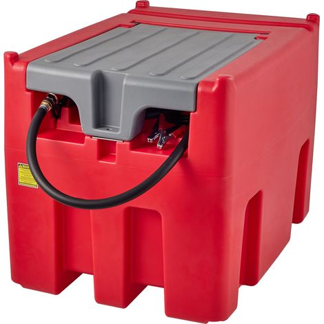 Réservoir portable de diesel 439,1 L, débit 10 GPM, pompe électrique 12V, tuyau caoutchouc 399,3 cm, pour transport facile de carburant, rouge. (1/5)