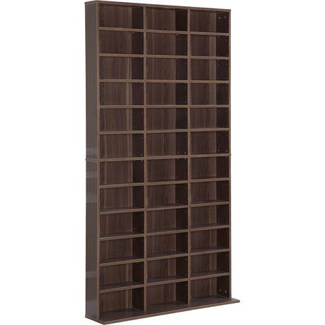 HOMCOM CD/DVD-Regal, 36 verstellbare Fächer, Kapazität 1116 CDs/528 DVDs, braunes Holzregal für Wohnzimmer, Büro oder Schlafzimmer, Maße 102x23,5x195 cm.