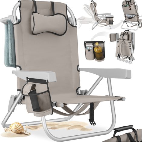 Chaise de plage pliable avec fonction sac à dos beige