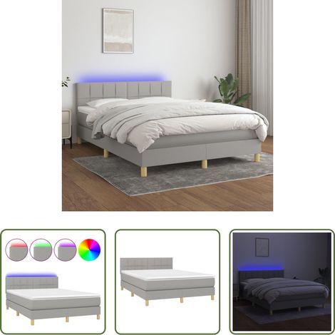 Sommier tapissier - Sommier à lattes de lit et matelas et LED Gris clair 140x190 cm (1/5)