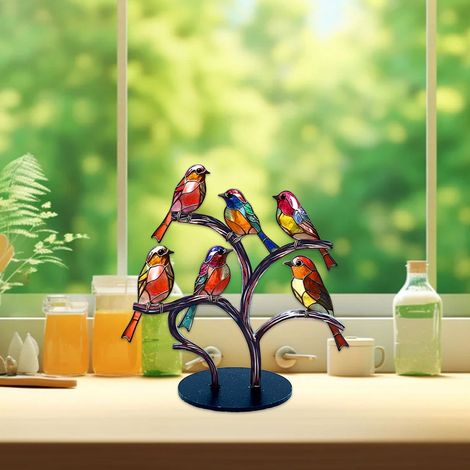 Pendentif Oiseaux Et Fleurs - Décoration Murale En Acrylique - Style Européen - Pour Intérieur Salon Chambre Bureau - Lot De 6 (1/5)