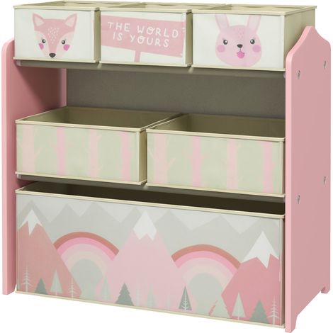 Scaffale Portagiochi per Bambini 63x30x66 cm 6 Contenitore Rimovibili Rosa