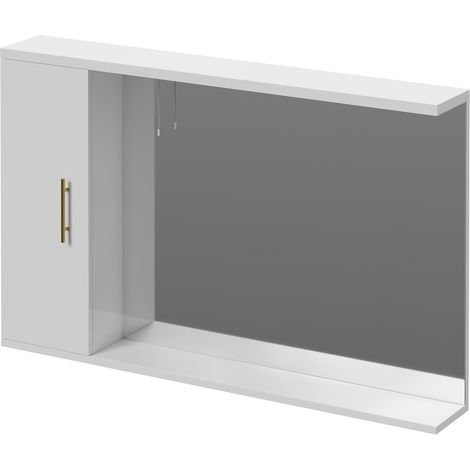 Alexander James 1200mm x 750mm Downlit Vanity Mirror with Storage - 1200mm - Brushed Brass 96mm Bar Handle