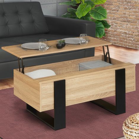 Mesa de centro elevable PHOENIX de madera y negro