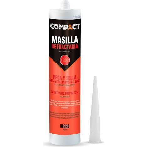 Masilla refractaria resistente a altas temperaturas e intemperie para ladrillo y metal color negro (300ml)