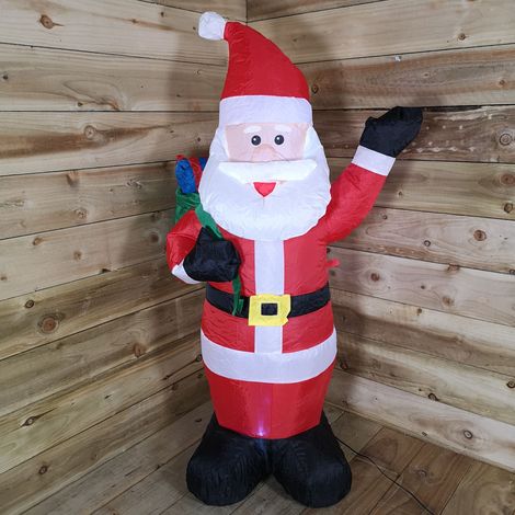 130cm (4ft) Inflatable LED Outdoor Christmas Standing Santa with Gift in Sack (1/5)