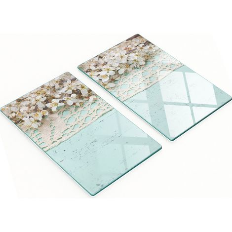 Dos tablas de cortar decorativas de vidrio templado con diseño de flores de cerezo, 2x30x52 cm. (1/5)
