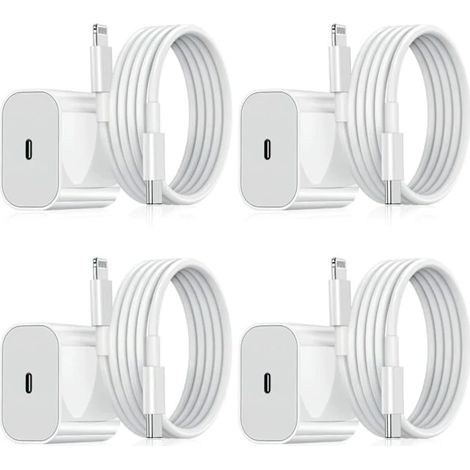 【HT】Lot de 4 chargeurs iPhone – Chargeur rapide + adaptateur USB-C 20 W Blanc (1/5)