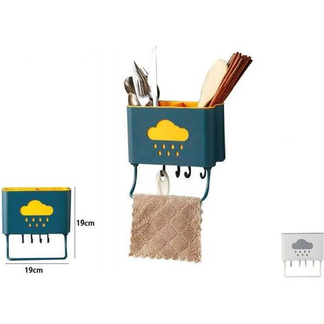 TrAdE Shop Traesio - Cestello Porta Bacchette Posate Cucchiaio Spatole Scarico Con Ganci Parete 70214 - (1/5)