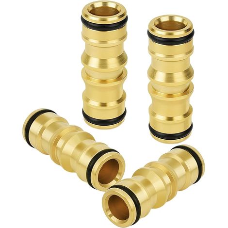 Raccord Tuyau D'arrosage Connecteur Tuyau Arrosage 4 Pièces Pour Jardin Maison Extérieur, Double Embout Rapide 1/2 Pouce Avec Joints, Laiton Doré Pour Irrigation, Lavage Auto Et Terrasse (1/5)