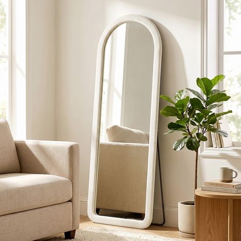 Miroir Plein Pied 160x60 cm, Arche, Mural ou Sol, Cadre en Molleton, Blanc Cassé (1/5)