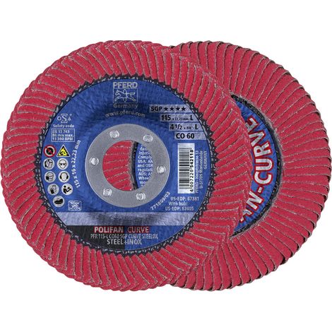 Fächerschleifscheibe PFR 115-L CO 60 SGP CURVE STEELOX D.115xB.16xH.22,23mm (1/4)