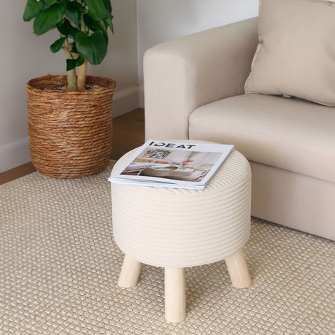 Pouf in corda - seduta imbottita con gambe in legno (1/5)