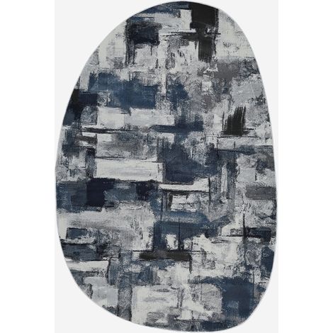 Tappeto moderno ovale zona living effetto 3D Double BLU012