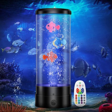 Lámpara de burbujas luminosa con peces, acuario LED con control remoto, 17 colores, 4 modos, luz ambiental RGB para decoración del hogar y dormitorio, regalo para niños y adultos, color negro. (1/5)