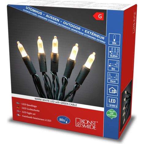 Mini guirlande lumineuse LED, 80 diodes blanches, transformateur extérieur 24 V, câble vert (1/5)