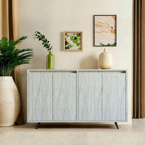 Buffet design moderne 4 portes effet travertin JENA