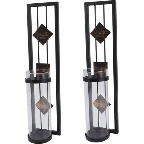 Set aus 2 Retro-Wandleuchten aus Eisen und Glas, schräg-quadratischer Stil, zur Dekoration. (1/5)