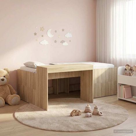Cama alta para niños con escritorio Roble 98.5 x 200 cm (1/5)