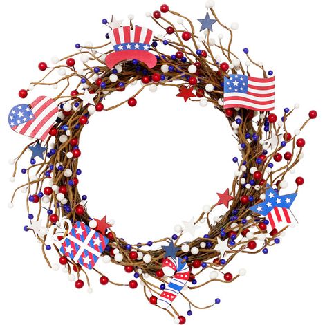 Amerikanischer Flaggenkranz mit roten und blauen Beeren zum Unabhängigkeitstag am 4. Juli (1/5)