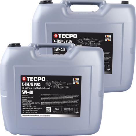 TECPO Motoröl 5W40 Öl X-TREME Plus Öl, 40 Liter 5W-40 Gebinde HC-Synthese für Diesel-und Benzinmotoren entspricht API SN/CF / ACEA A3/B4 / 502/505 / 226.3/226.5 / Longlife 01/98