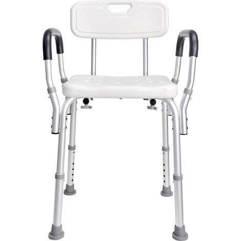 Chaise de douche avec dossier, hauteur réglable, tabouret antidérapant pour baignoire, capacité 158,8 kg, adaptée aux personnes âgées et à mobilité réduite. (1/5)