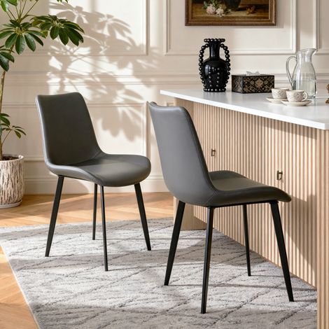 Sedie da pranzo in PU grigio, set da 4, struttura in acciaio, schienale ergonomico DESVIAE (1/5)