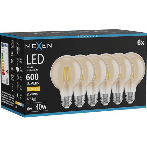 Mexen Vintis 6x Ampoule filament LED E27, G80, 6W, Chaude - 2700K, 400 lm, ambre - L155-E27-0627-50x06 (1/5)