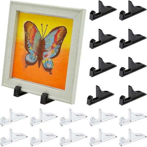 20 supports chevalet en plastique pour cadres photo, présentoirs pour assiettes transparentes noires (1/3)