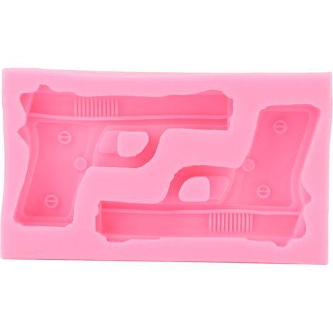 Moules en silicone 3D en forme d'arme, pistolet, pour la confection de gâteaux, chocolats et bonbons (rose). (1/5)