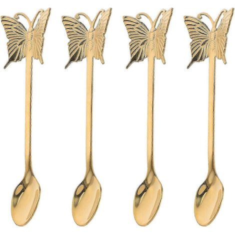Ensemble de 4 cuillères à thé à long manche en acier inoxydable pour desserts, café et thé, finition dorée, idéal pour les hôtels et restaurants, 13,5 x 2 x 0,3 cm (1/5)