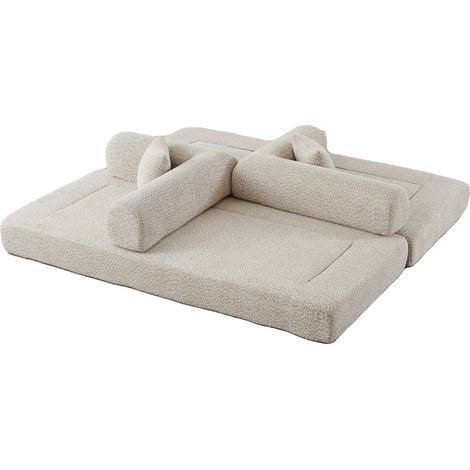 Modulares 4-in-1 Schlafsofa aus Chenille, beige, 200 x 95 cm, mit 4 Kissen – MODENUIT (1/5)