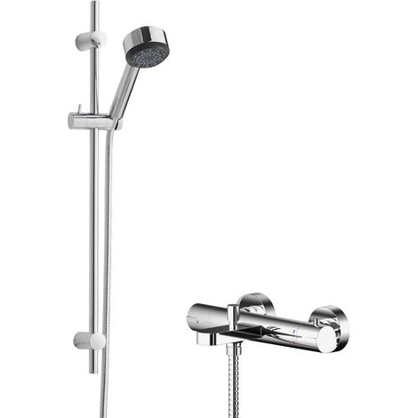 Hudson Reed Binsey Thermostatic Bath Shower Mixer with Linear Slider Rail Kit - Chrome (1/2)