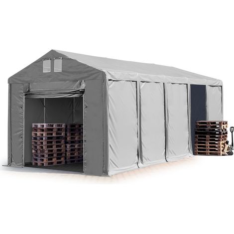 4x10m Tente de stockage TOOLPORT, PVC 850 N gris, H. 3m avec porte actionnée par traction