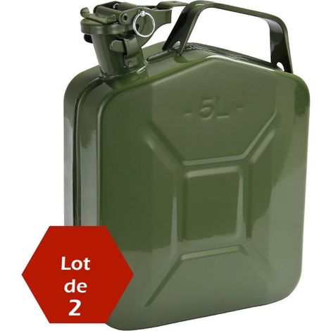 Lot de 2 Jerricans - Bidons à Carburant 5L en Métal Vert. Certifié UN (ONU) et sécurisé (1/5)