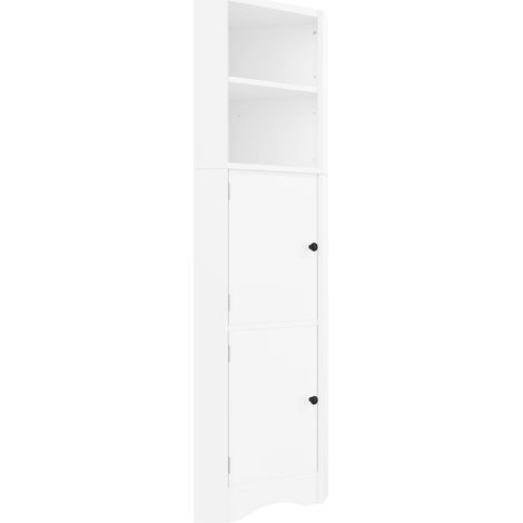 Mueble de baño esquinero triangular de MDF blanco con 2 puertas y estantes regulables (1/5)