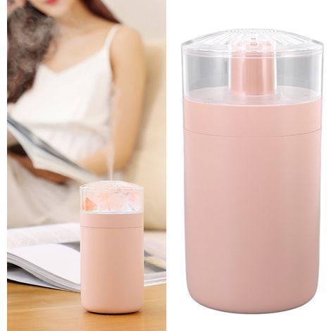Mini humidificateur portable 250 ml, alimenté par USB, avec cristaux de roche, rose, idéal pour la voiture, le bureau, la chambre et le salon. (1/5)